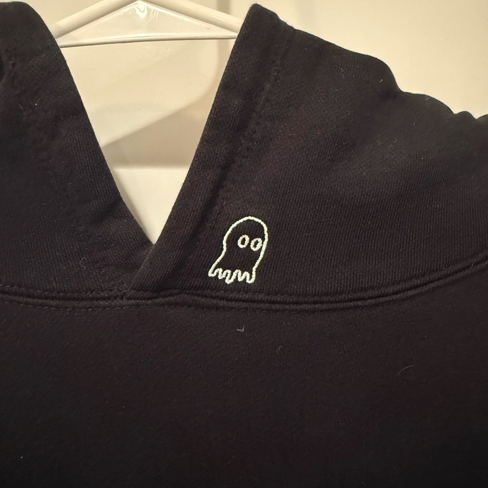 Lonely Ghost Black Hoodie with White Floral Tag - Picture 2 of 5